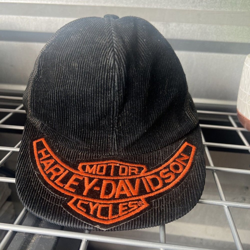Vintage “Unbranded” Harley Davidson Patch Corduroy Hat Cap Snapback Motorcycle - Picture 1 of 10